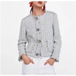 Zara tweed jewel flower blazer
